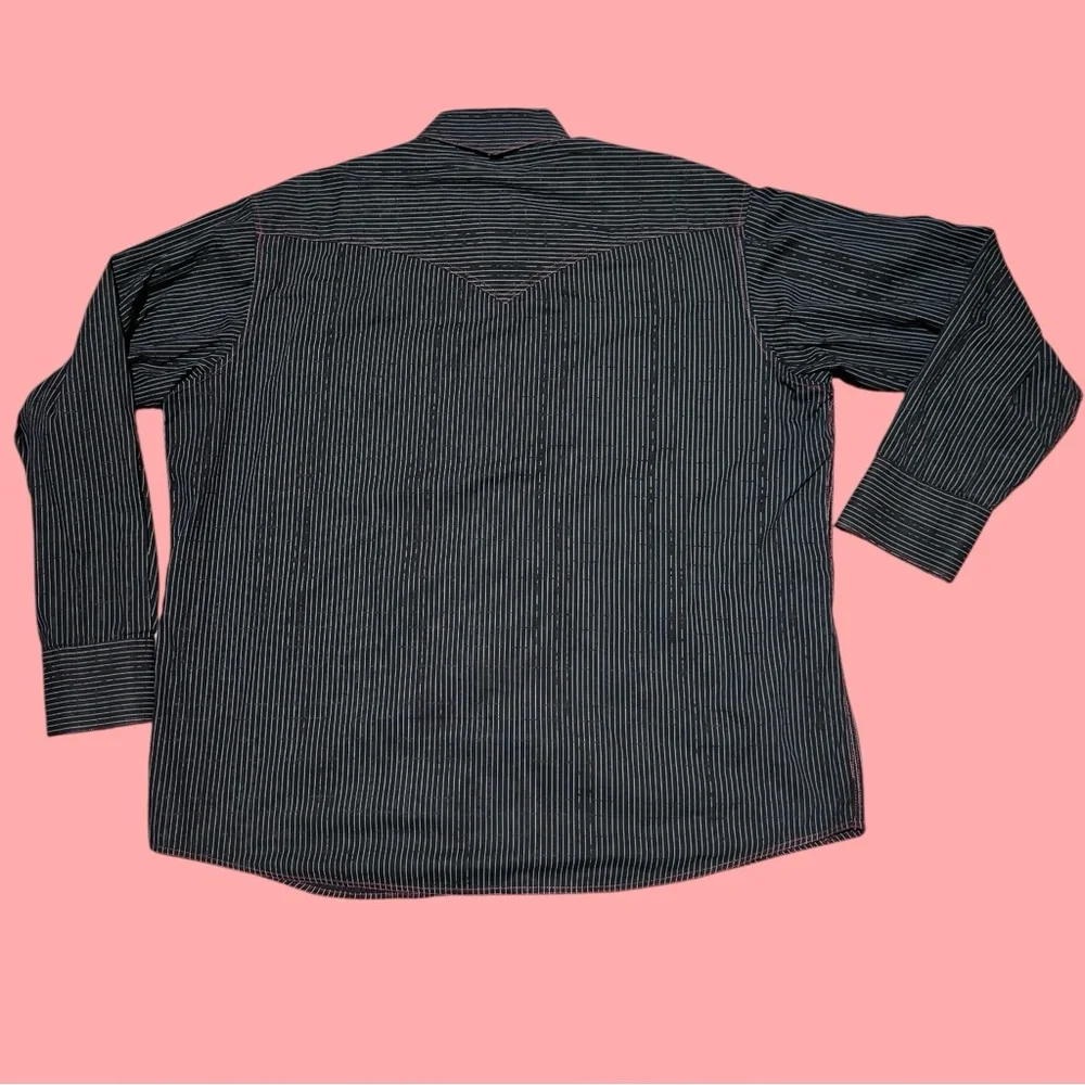 Men's Black Striped Button Up Collared Long Sleeve Cowboy Shirt - Picture 2 of 16
